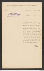 k.k. naturhistorisches Hofmuseum, Intendanzakten 1885-1896 (Hauer), Aktenzahl Z.64/1893, Seite 1